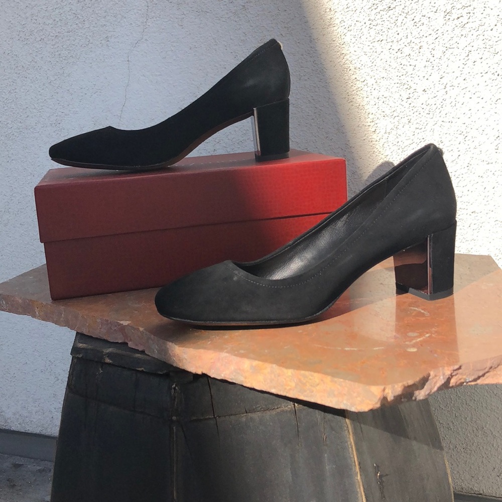 Black suede pumps